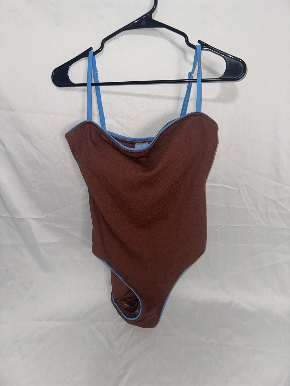 Shade & Shore Brown One-Piece Swimsuit with Blue Trim